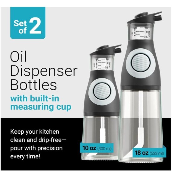 Belwares Oil and Vinegar Dispenser Set with Measuring Cup - 2 Glass Olive Oil Di - Picture 2 of 8